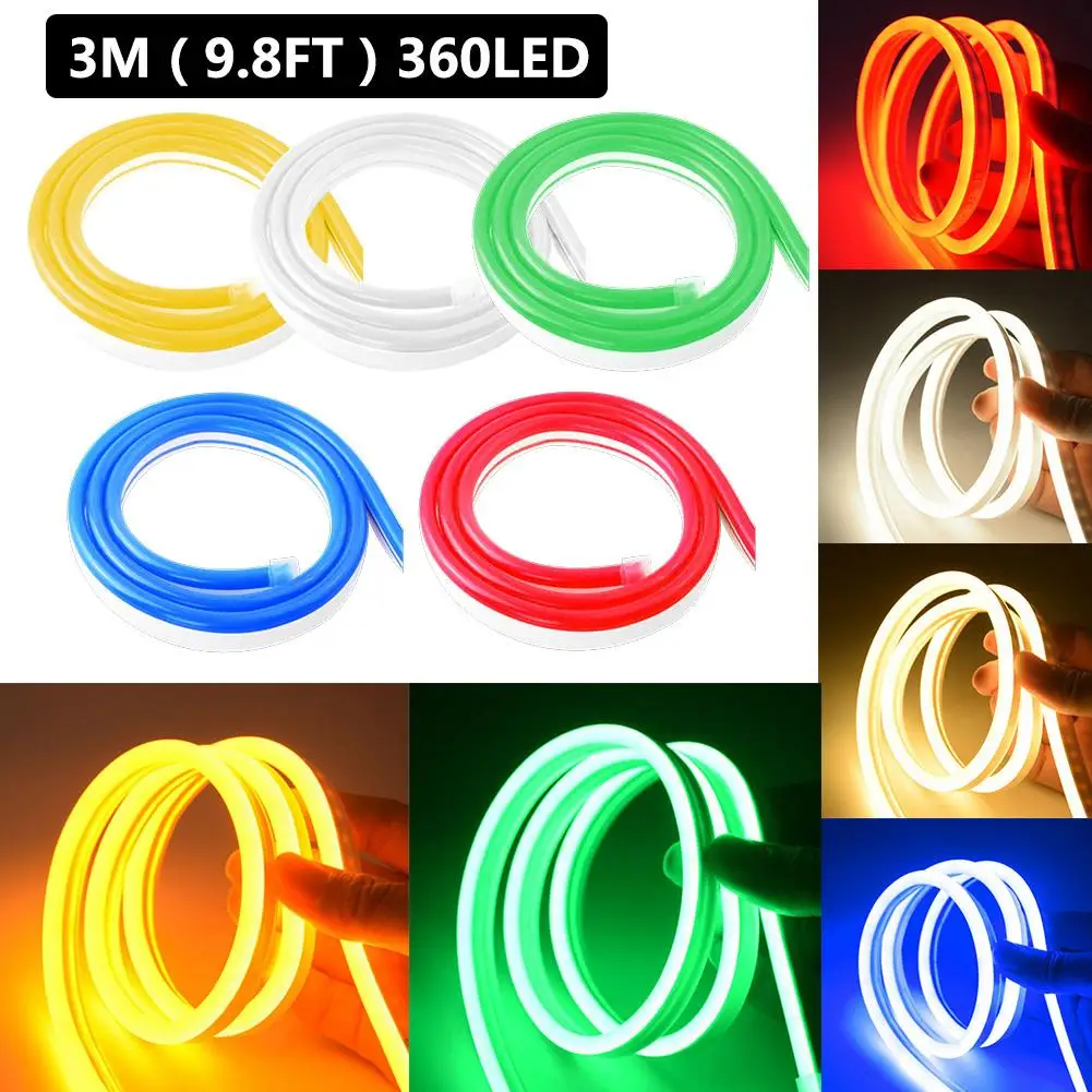 

DC 12V SMD2835 Flexible LED Strip Waterproof Neon Lights Silicone Tube 3m/ 9.8ft 360LED Lamp IP65 12W/m
