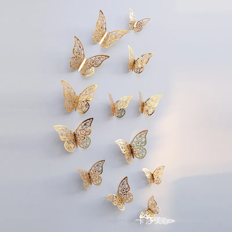 Ажурная 3D Наклейка на стену металлическая Золотая Бабочка наклейки дизайн