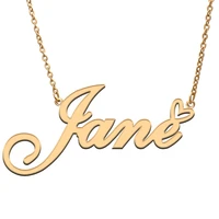 love heart jane name necklace for women stainless steel gold silver nameplate pendant femme mother child girls gift