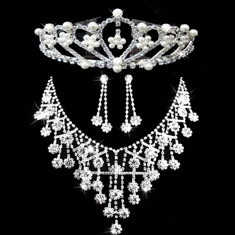 Модные наборы свадебных ювелирных изделий с кристаллами серебряное жемчужное