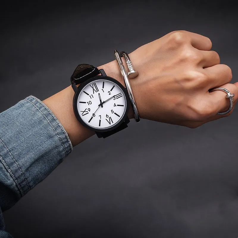 

1pcs Romantic Big Dial Watch Leather Band Watch Fashion Cute Wristwatch Women Men Clock Quartz Watches Women Clock