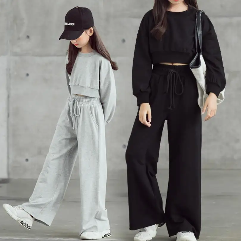 

2021 New Autumn GIrls Teens Clothes Kids Tops+Pants Long Sleeve Sets Casual Loose Cotton T-Shirts Children Suit L1143