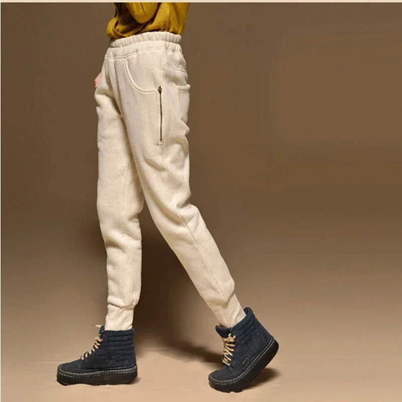 Плюс бархатные осенние зимние хлопковые брюки для женщин с эластичной талией