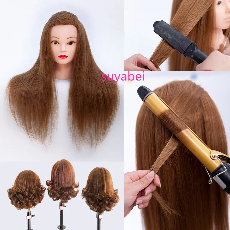 55-60CM Female Mannequin Training Head With 60 cm Long 85% Real Hair Styling Head Dummy Dolls Manikin Head For Hairdressers Hair