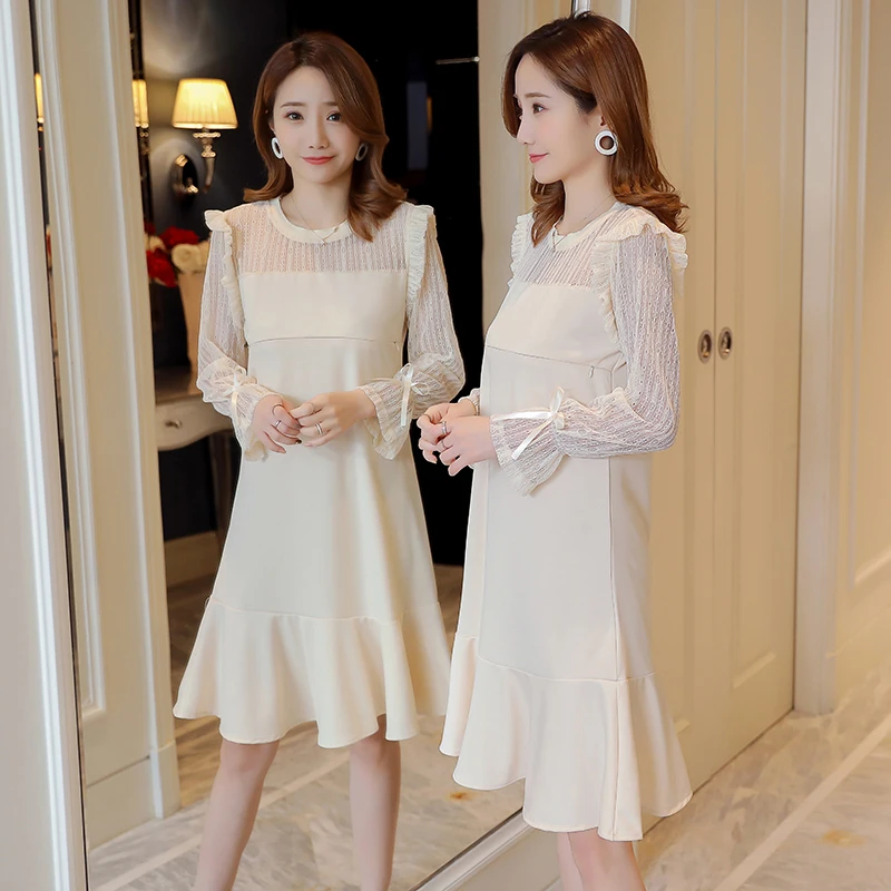 2019 с о образной горловиной и длинными рукавами платье для беременных кормящих