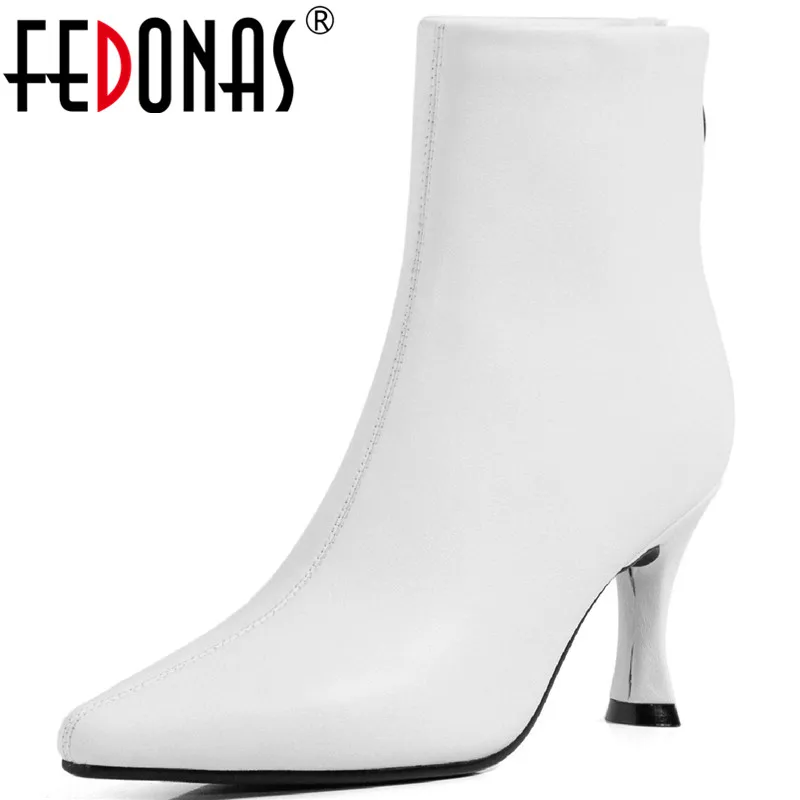 

FEDONAS Elegant Pointed Toe Women's Winter Boots Genuine Leather Back Zipper High Heels Shoes Woman Party Wedding Women's Boots