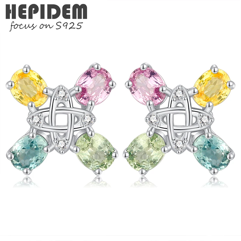 

HEPIDEM 100% Sapphire Earrings for Women 925 Sterling Silver 2022 Trend Colourful Crystal Stone Gemstones S925 Fine Jewelry 3306