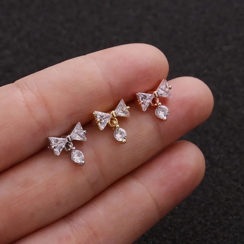 Sellsets Cz цветок Звезда Лук Крест хрящевая спираль Rook Конч пирсинг ювелирные изделия 20 г из нержавеющей стали закручивающаяся задняя часть серьги-гвоздики