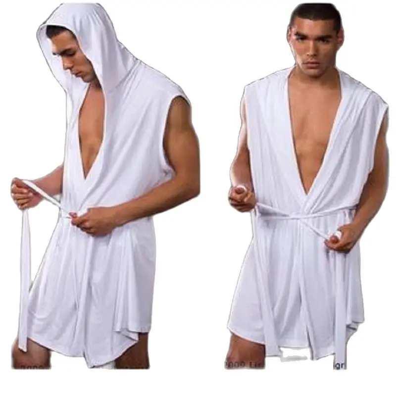 Халат для сна мужской тонкий пикантная Шелковая пижама без рукавов удобный