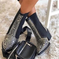 noworry brand design 2021 high quality square heels classic fashion rivets elastic ankle boots shoes women chelsea boots