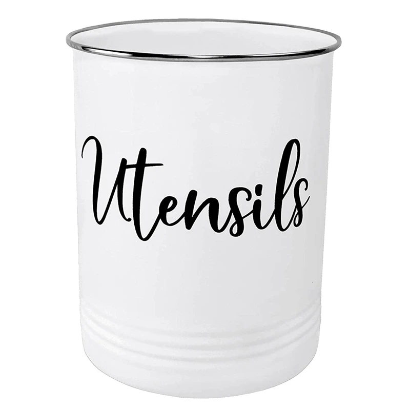 

Kitchen Utensil Holder-Modern Farmhouse Kitchen Decor-White and Black Utensil Crock-Vintage Organizer- Kitchen Tool Caddy-Counte