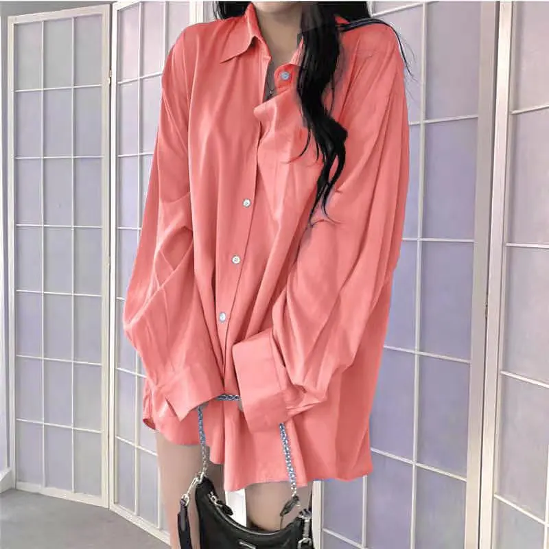 

In the early spring of 2021, European and American multi-color large-size shirts with long sleeves and loose ins long thin stude