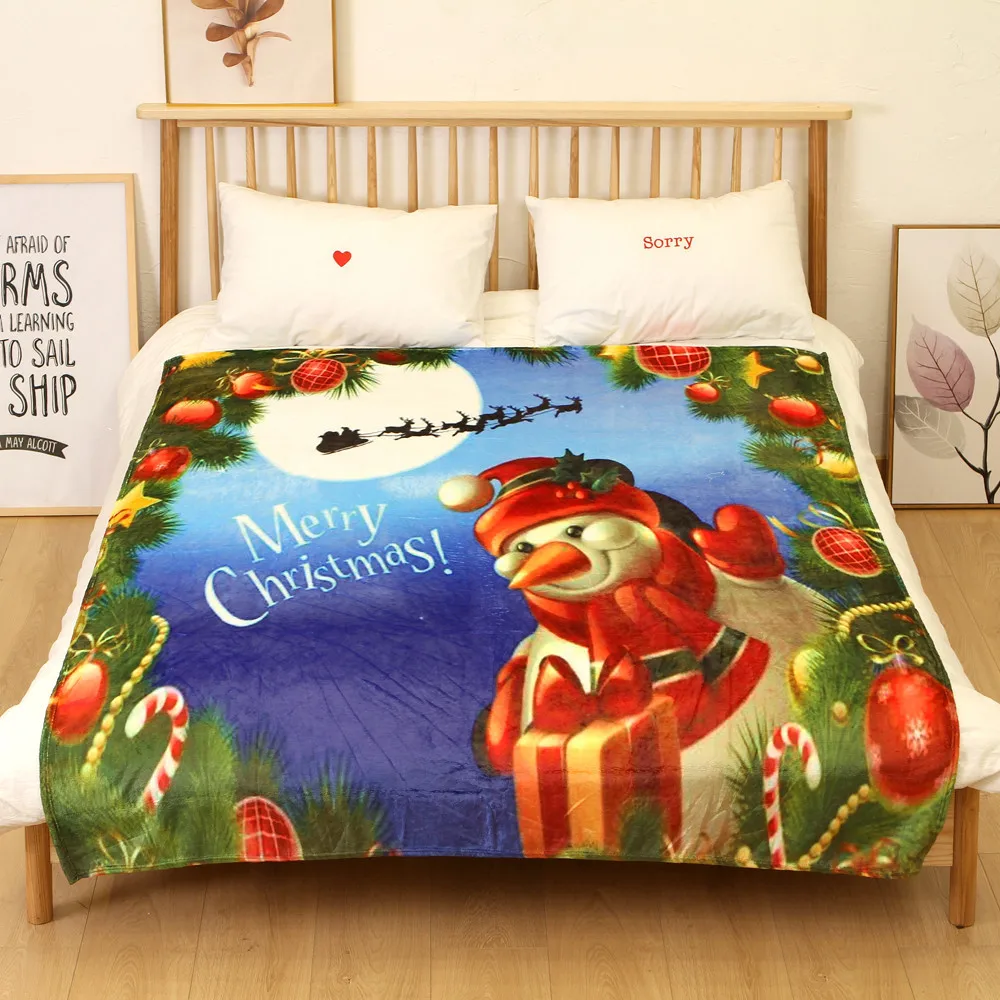 OUNEED Christmas Blanket Flannel Fabric Sofa Bed Blanket 150x200CM Warm Soft Throw Travel Patchwor Winter Bedspread Blanket#45