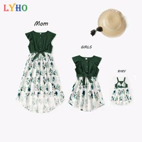 family matching outfits new fashion girls patchworkdress kids flowers mother elegant sleeveless outfits mom and daughter