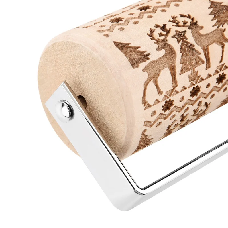 

NORBI Wooden Rolling Pin Christmas Deer Embossing Baking Cookies Noodle Biscuit Fondant Cake Dough Roller Snowflake with Handle