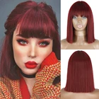 Короткий синтетический женский парик с челкой, для ежедневного использования, из высокотемпературных волокон, цвет красныйрозовыйоранжевыйсиний