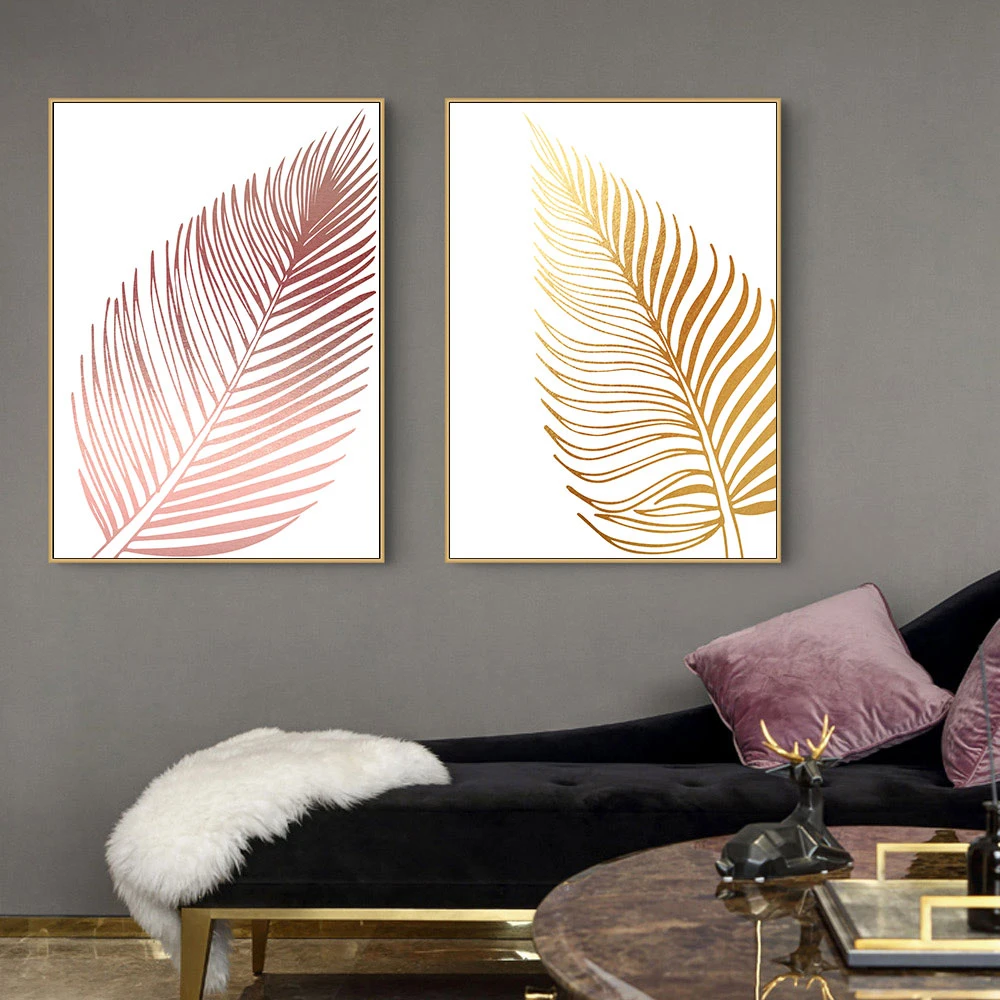

Pink And Gold Leaf Canvas Painting Poster And Printing Wall Decoration Art Picture Design Living Room Home Interior Decoration