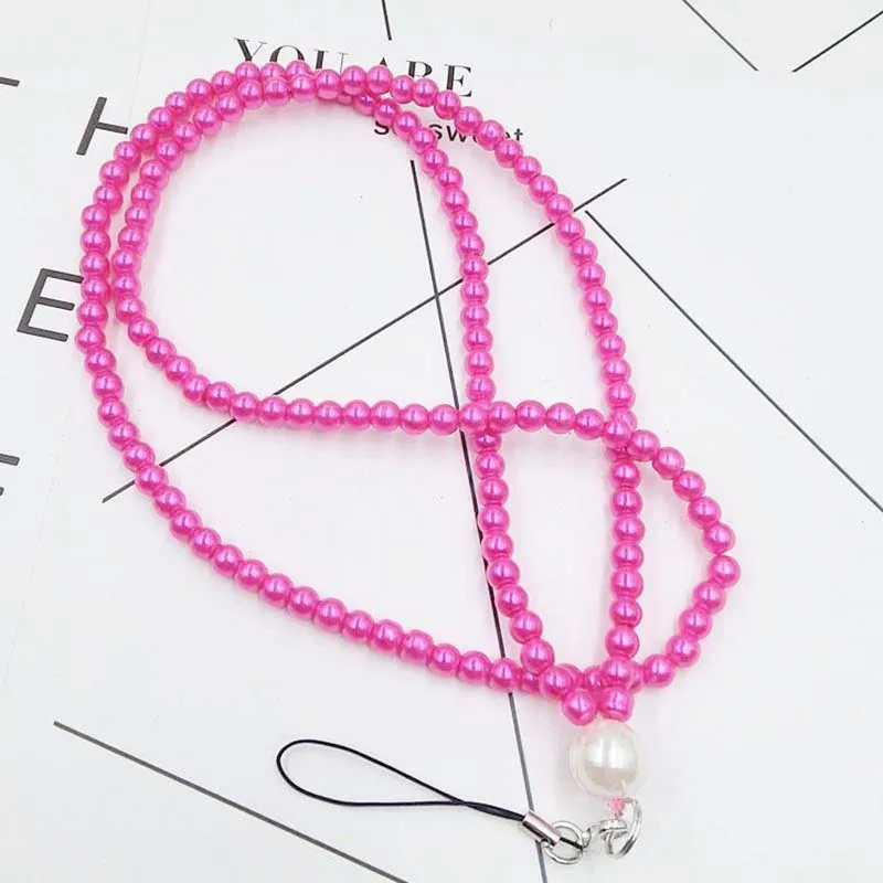 Simulated Pearl Phone Chain Solid Color Long Beaded String Lanyard Cord Anti-lost Mobile Neck Hanging Accessories |