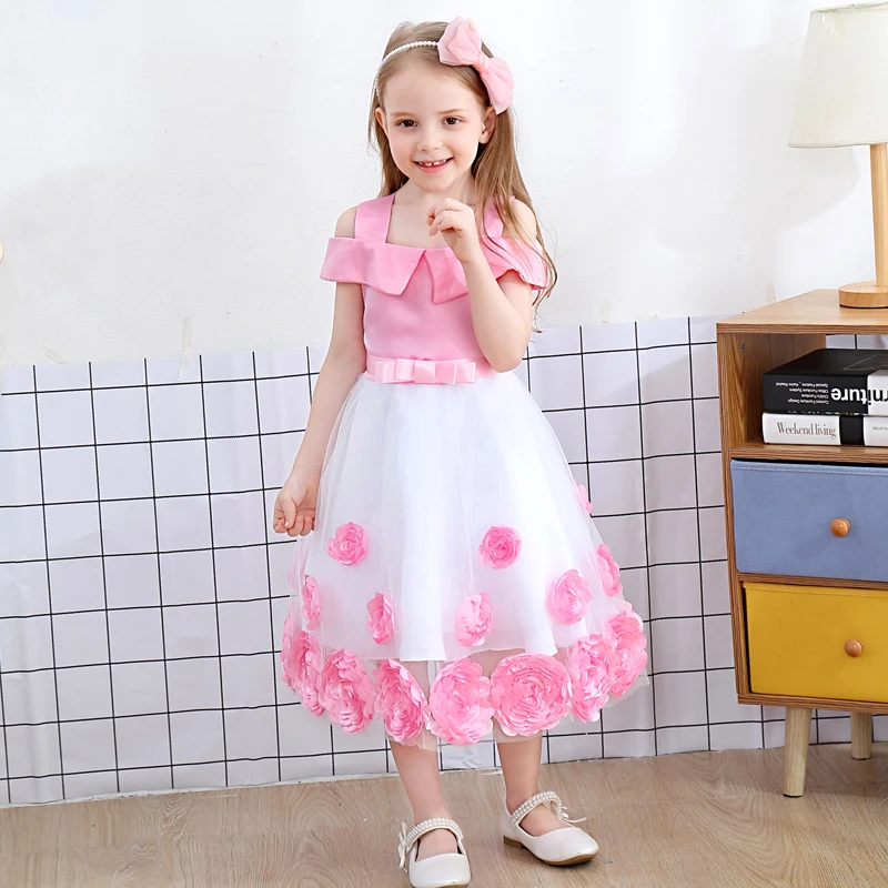 Little Girl Ceremonies Dress Rose Children's Clothing Tutu Kids Dresses For Girls Clothes Wedding Party Gown Vestidos Robe Fille | Детская