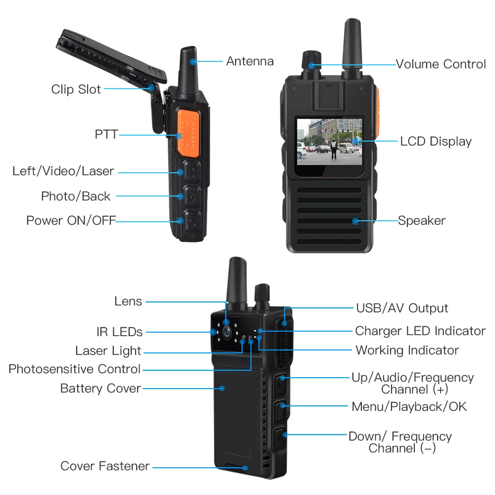 Полицейская камера HD 1080P ночного видения DVR рекордер 2-way Радио Walkie Talkie 1 км видео безопасности домофон водонепроницаемый