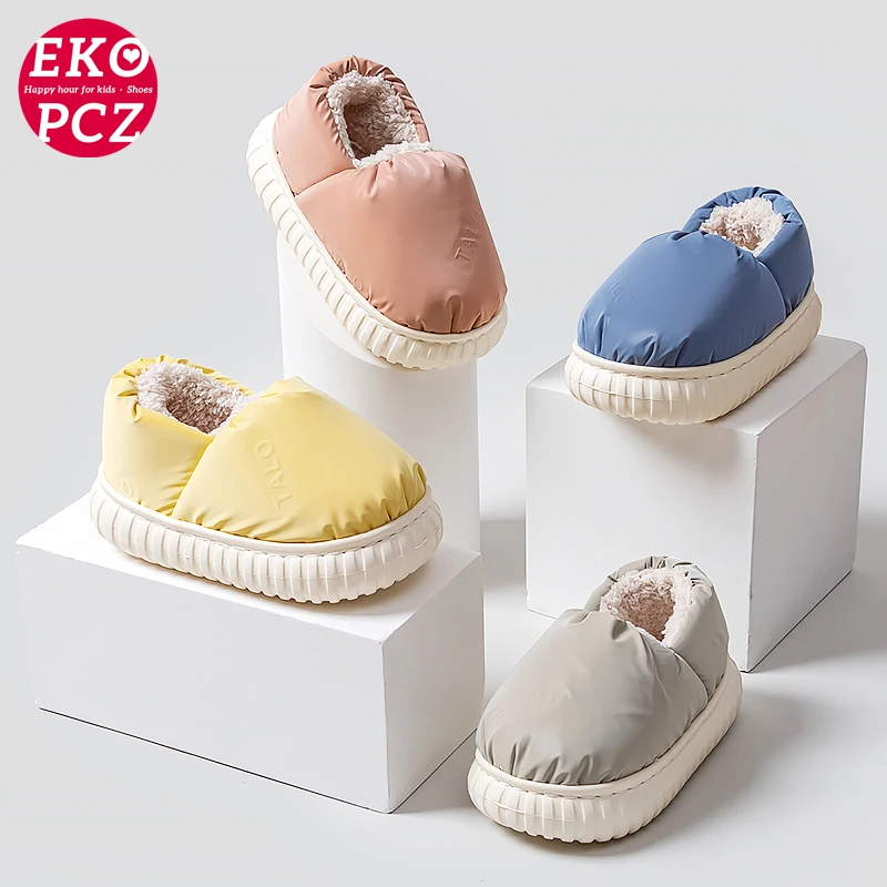 

Детские ботинки EKOPCZ из хлопка, зимние меховые плюшевые ботинки для мальчиков и девочек, водонепроницаемые комнатные уличные детские тапочк...