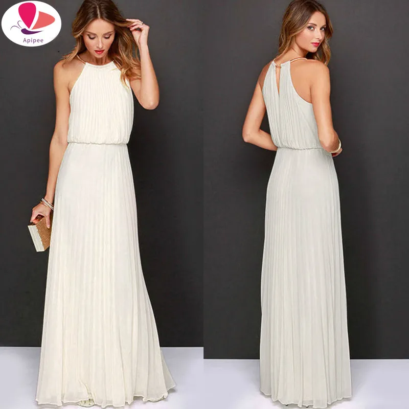 

Женское Плиссированное Платье Макси до пола, весеннее платье с открытыми плечами, круглым вырезом, без рукавов, для клуба и вечевечерние, 2022