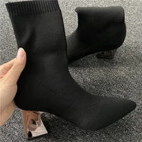 2022 women stretch boots 7cm 9cm high heels fetish white ankle boots stripper low heels lady warm winter chunky quality shoes