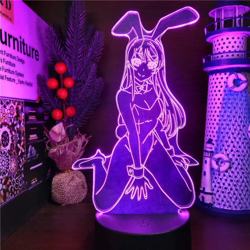 

Bunny Girl Senpai 3D Night Light LED Decoration Lamp Home Decor Bedside Lampara Sexy Girl Lights Desk Table Creative Anime Lamps