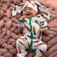 nashakaite newborn baby girl rompers cute carrot print baby jumpsuit with 1pcs lovely rabbit ears hats infant baby boy clothes