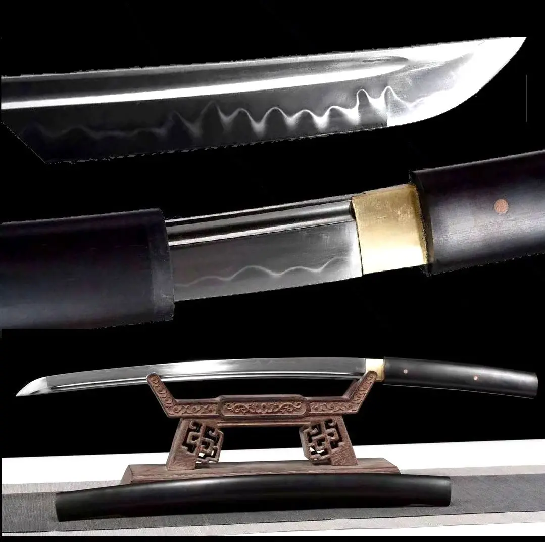 

Handmade Battle Japanese Samurai Sword Sharp T10 Steel Clay Tempered Blade Ninja Katana Ebony Tsuba Saya Full Tang