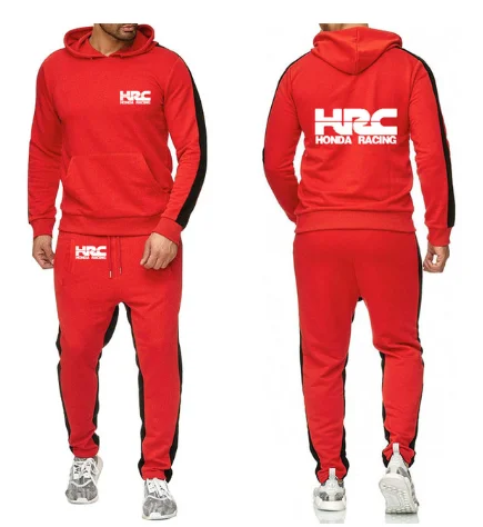 

Spring Autumn Men suits HRC race motorcycle Car Logo Printed Sweatshirt Men Hoodie Fashion Slim fit Pullover+Pants Suit 2Pcs x3