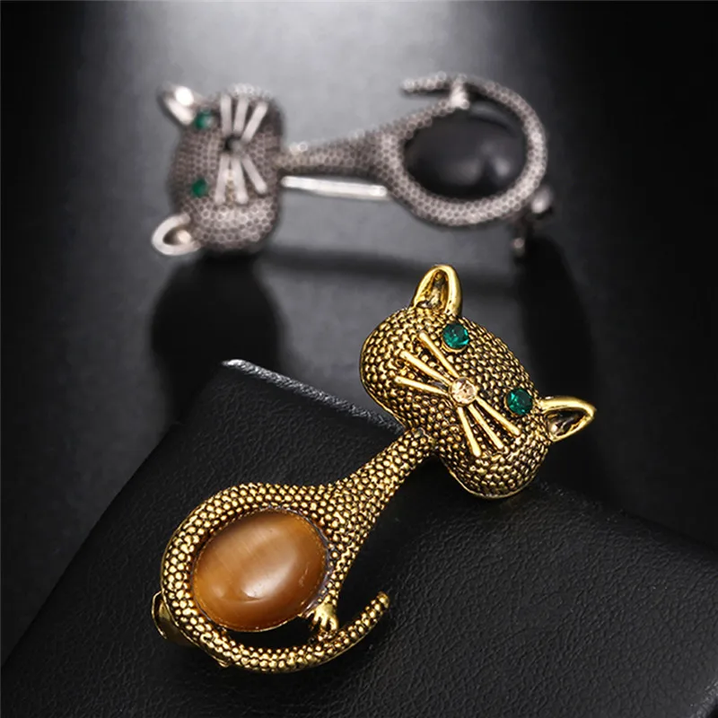 Женская Винтажная брошь в форме кошачьего глаза с опалом золотого цвета