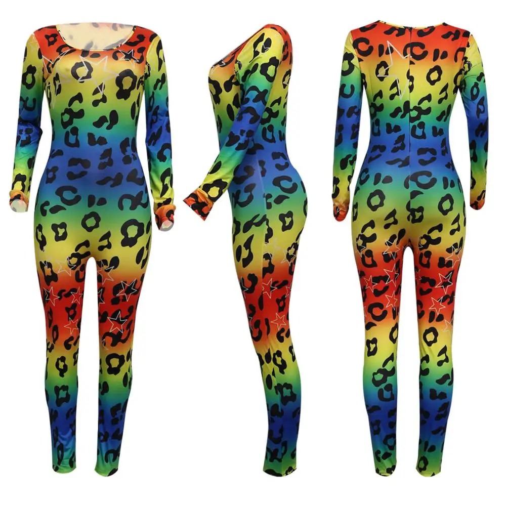 

Autumn 2020 new leopard print casual Jumpsuit fashion slim fit o-neck long sleeve women's T-shirt pants