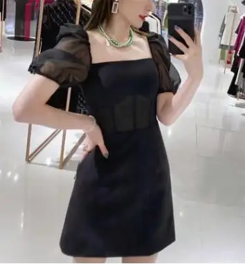

Black Summer Dress for Women 2021 New High-End Hepburn Style Elegant Lace Mini Dress Female High Waist Bodycon Office Vestidos