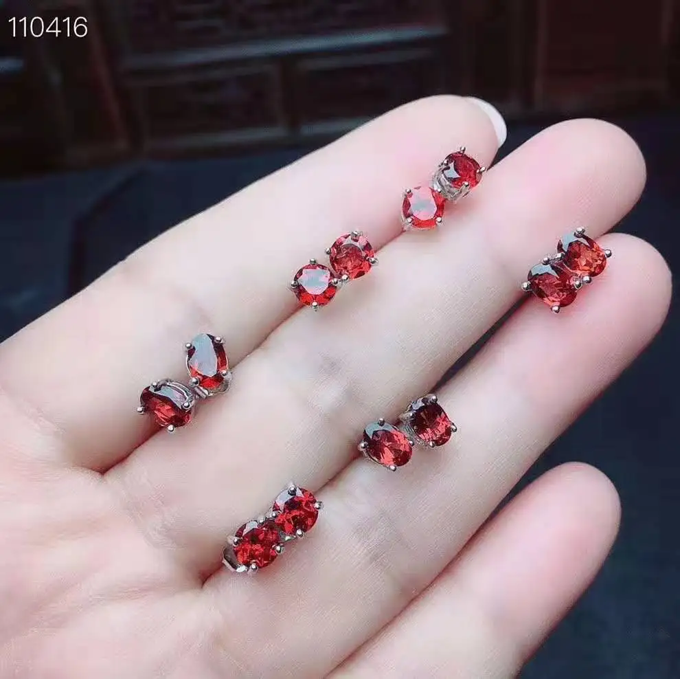 Пакистанские натуральные гранатовые серьги 925 Серебряные драгоценные камни