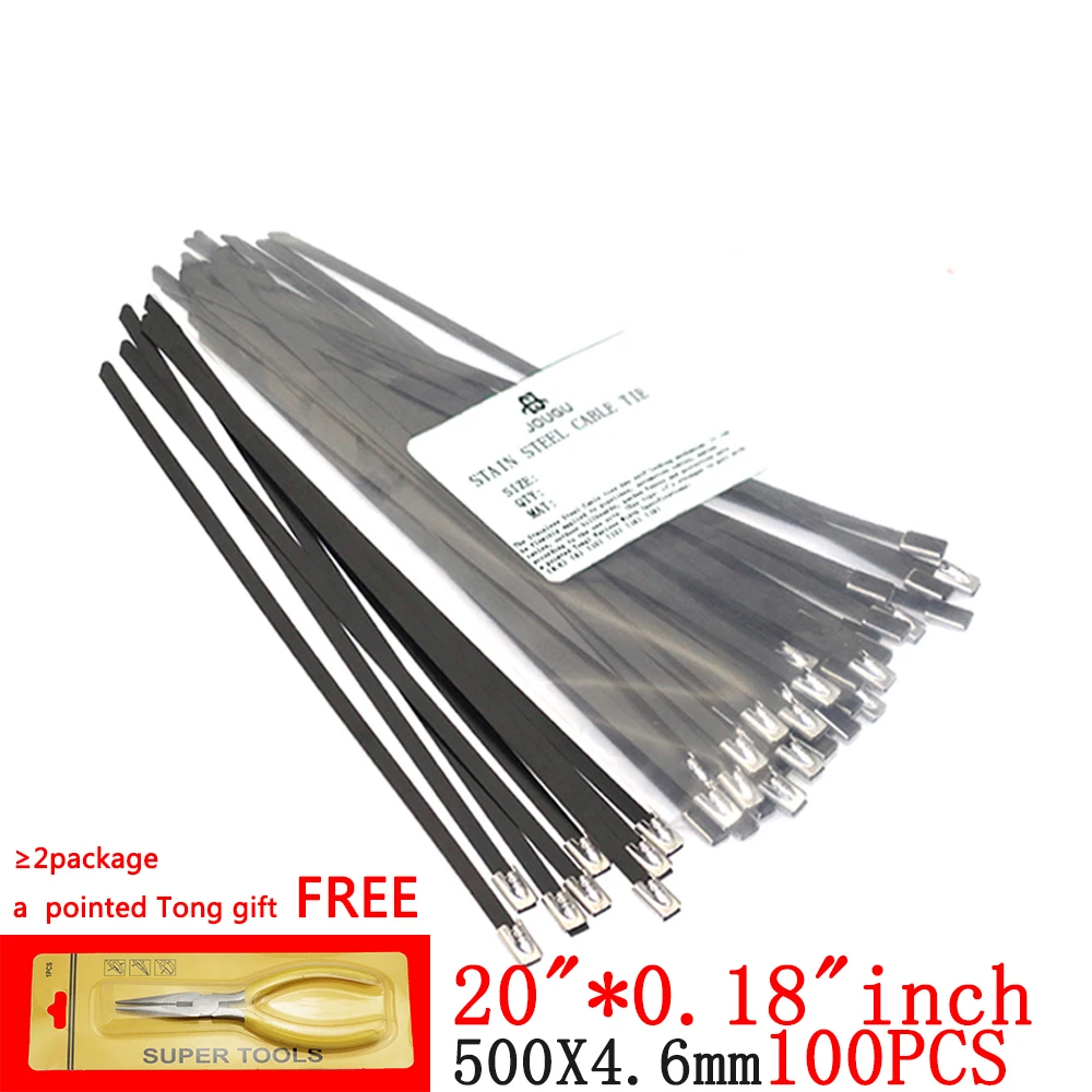 

stainless steel Cable Tie 100PCS 4.6×500mm 304 material black Strong epoxy coated Marine Grade Metal Ties Zip Tie Wraps Exhaust