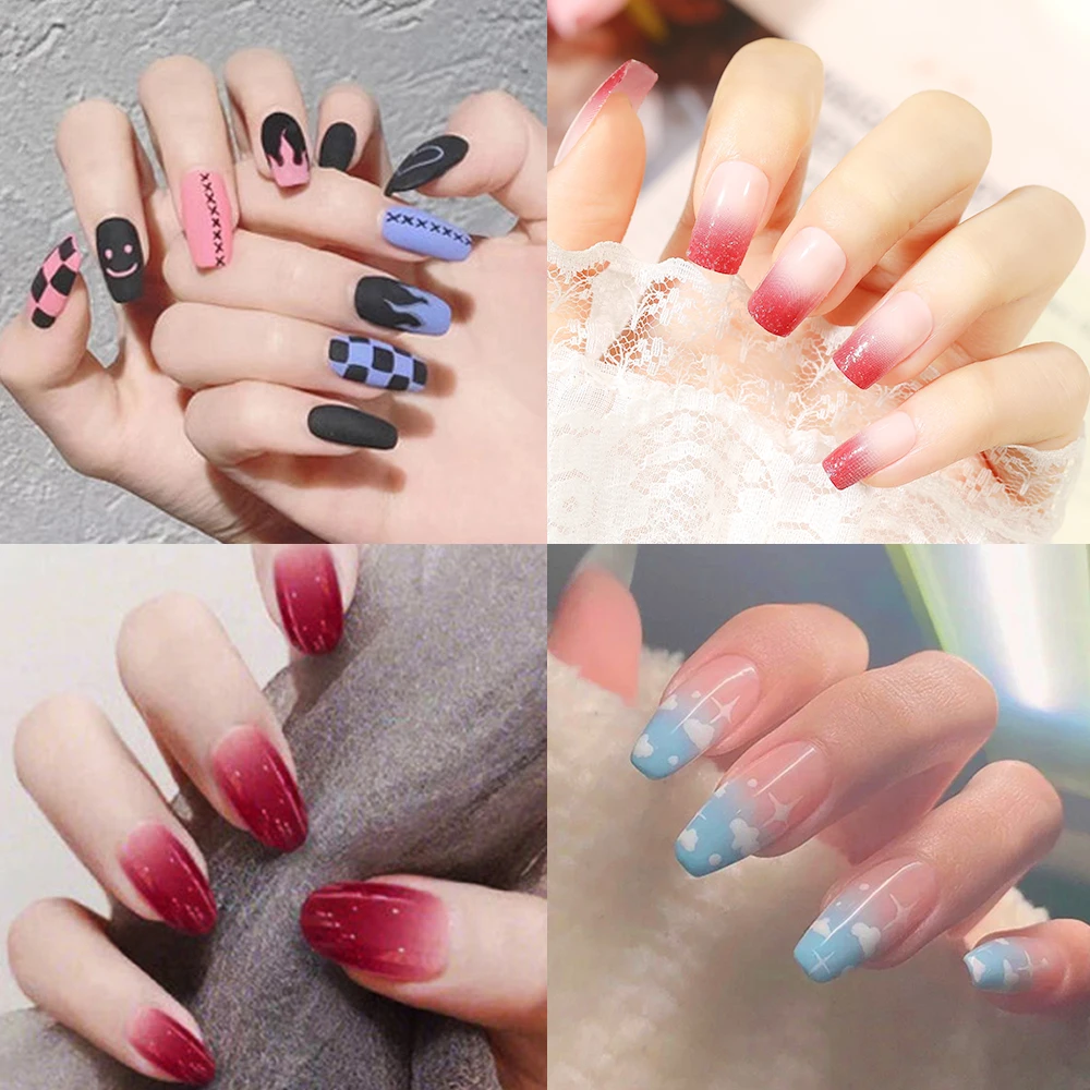 

24pcs Short Round Head Fake Nails Tips Frosted Matte Fullcover Detachable Design Artificial False Nails With DIY Manicure Tools