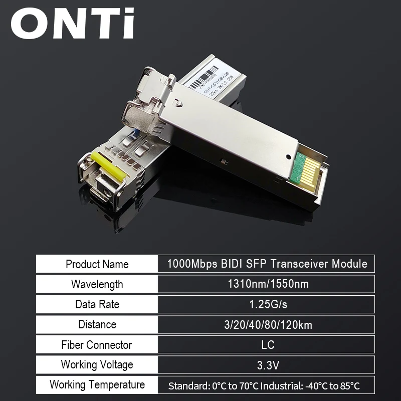 ONTi 5 пар 3 км/20 км гигабитный SM BIDI WDM SFP модуль LC соединитель оптический