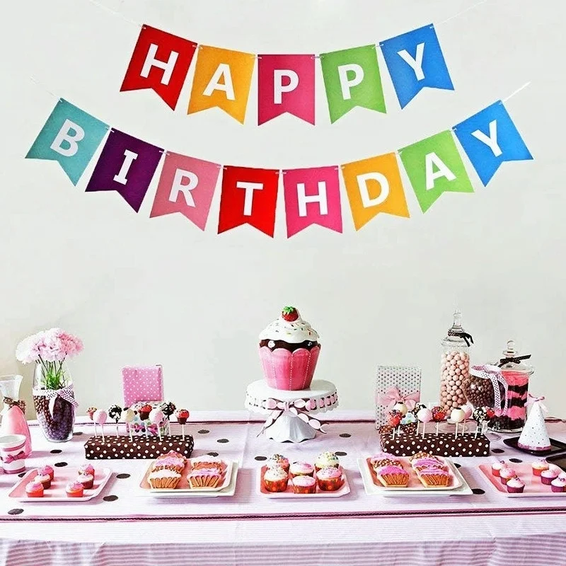 

SingleFlagLength 17*12cm Happy Birthday Flag Banner, Baby Shower Decoration for Boys and Girls Wedding AnniversaryParty Supplies