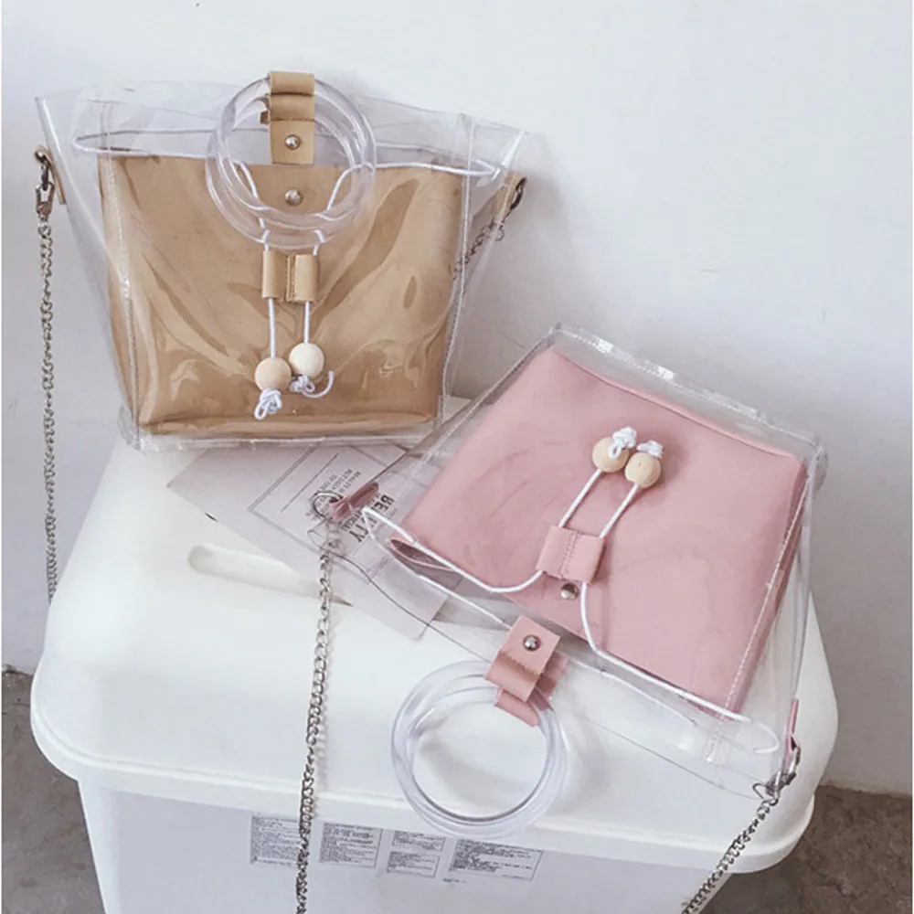 Для девочек Женская сумка сумки на плечо прозрачный шнурок композитный модный