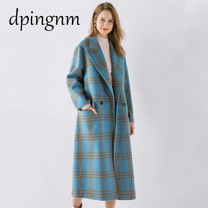 

Новое зимнее женское Шерстяное Пальто, высококачественные свободные клетчатые повседневные длинные шерстяные пальто размера плюс 4XL, Женс...