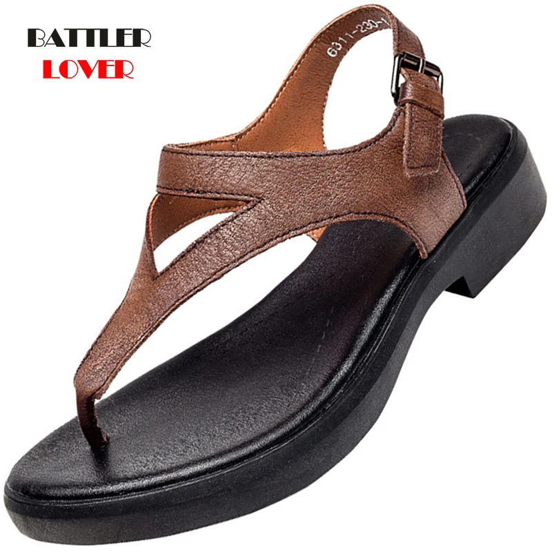 

100% Genuine Cow Leather Sandals For Women 2021 Outdoor Comfortable Sandalies Female Vintage Hook Loop Hip Hops Lady Retro Shoes