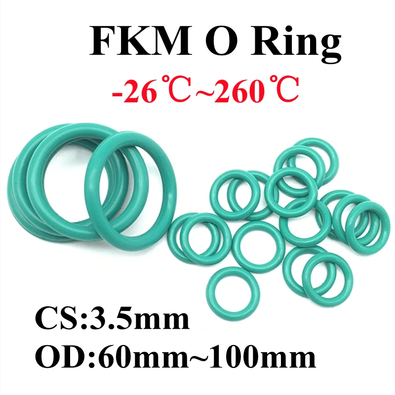 

10Pcs FKM Fluorine Rubber O Ring Sealing Gaskets Thickness CS 3.5mm OD 60~100mm Insulation Oil High Temperature Resistance Green