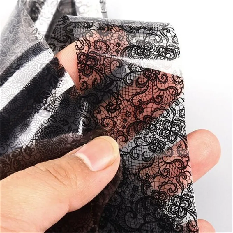 10 шт./компл. модные женские черные кружевные цветы Переводные Фольга для ногтей