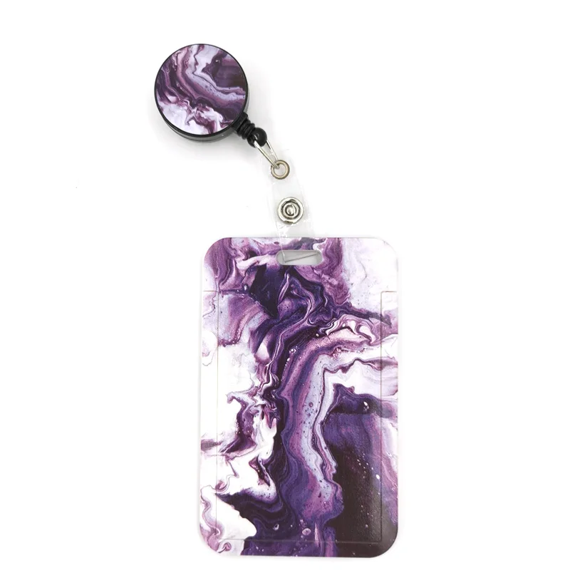 Purple Cool Waves Marble pattern Cartoon Retractable Badge Reel Lanyard Nurse ID Business Credit Card Work Holder | Дом и сад
