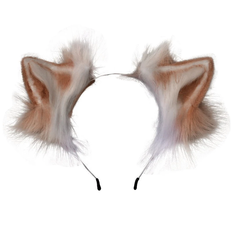 

Furry Plush Foldable Wolf Cat Ears Headband Contrast Color Simutation Animal Hair Hoop Japanese Kawaii Cosplay Headpiece