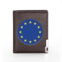 unique european union eu logo printing pu leather wallet men women bank credit card holder short purse male standard wallets