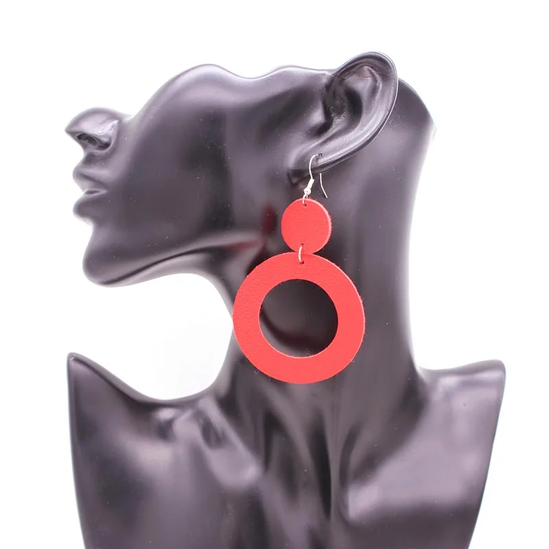 

D&D Round Leather Earrings for Woman Flash Handmade Drop Big Earrings Dangle Antique Looking Jewelry