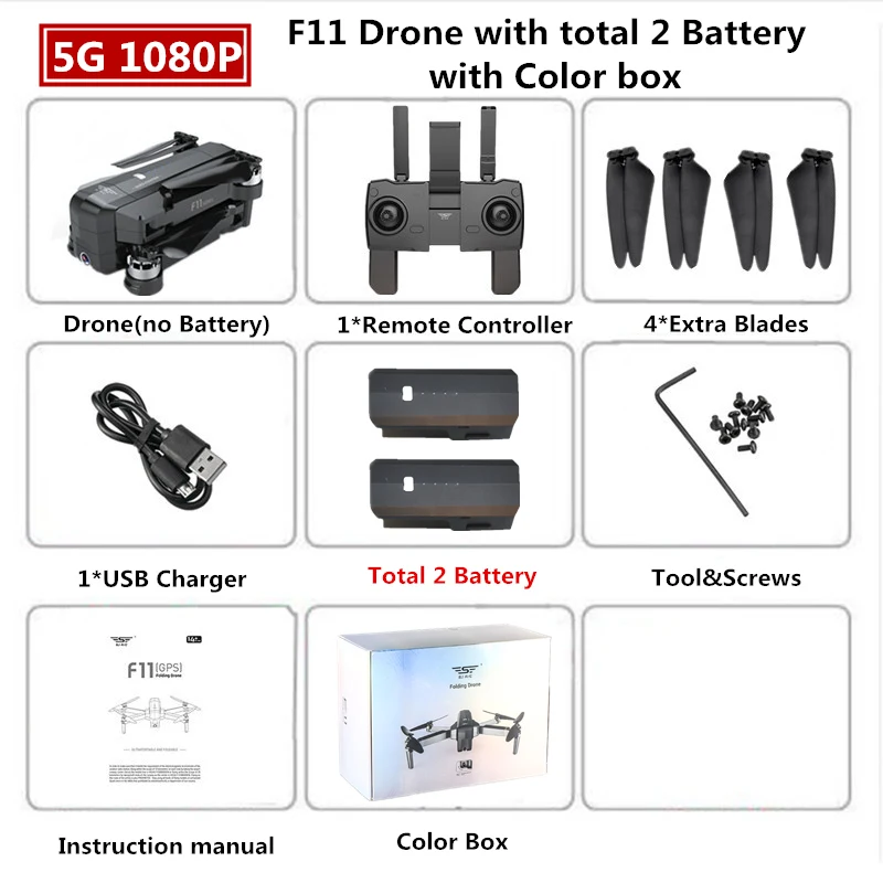1080P 2B Color Box SJRC F11 PRO RC gps бесщеточный Дрон 2K Квадрокоптер с wifi камерой 28 мин Время полета Квадрокоптер Дрон VS B4W SG906 SG901 - Цвет: 1080P 2B Color Box