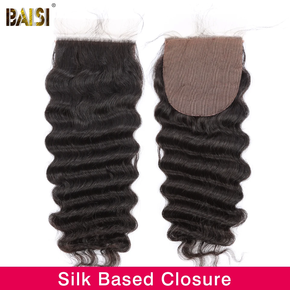 BAISI Hair Peruvian Virgin Human Natural Wave Lace Closure 4x4 Free Part Middle with Baby | Шиньоны и парики